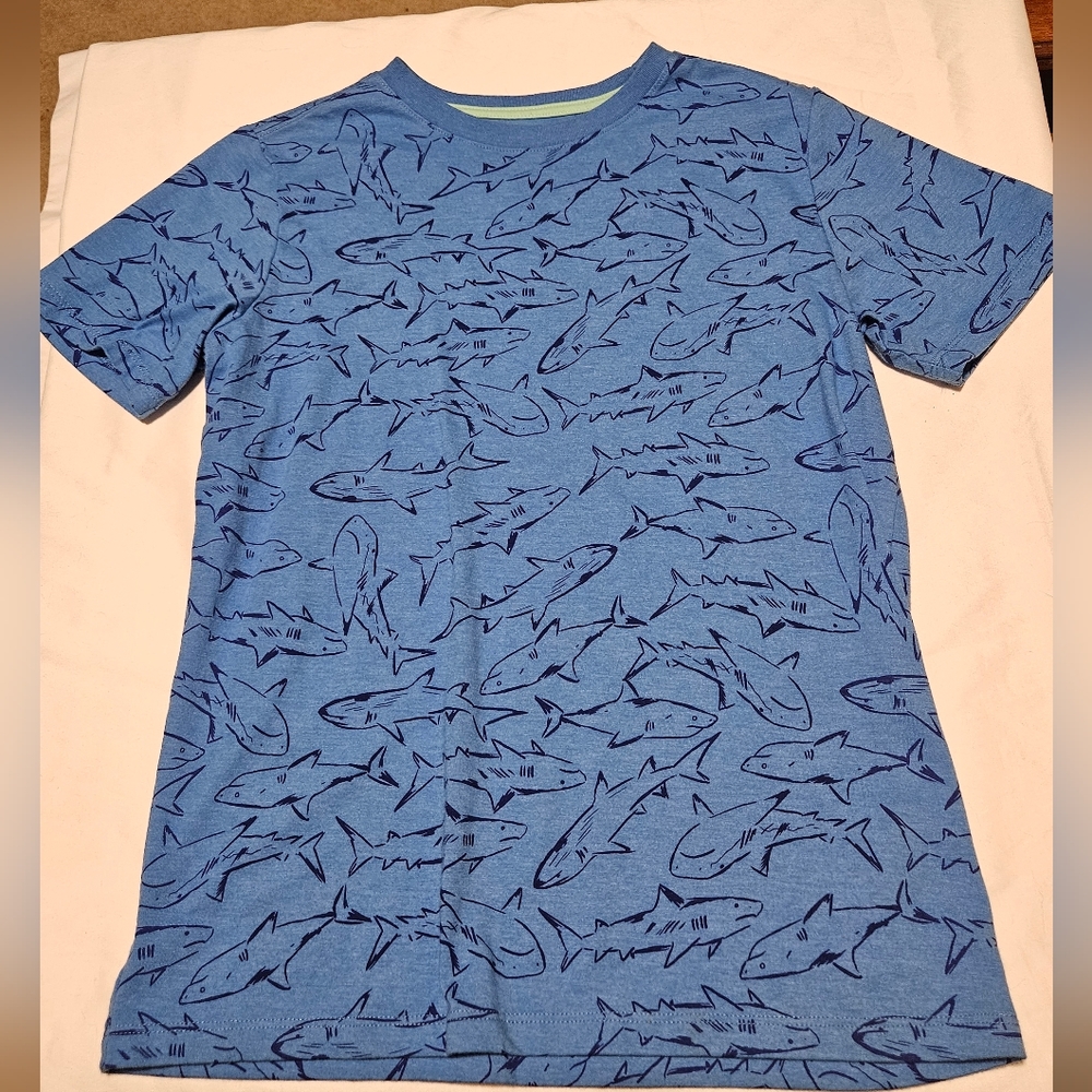 Cat and Jack Shark Print Shirt  Boys XL Blue